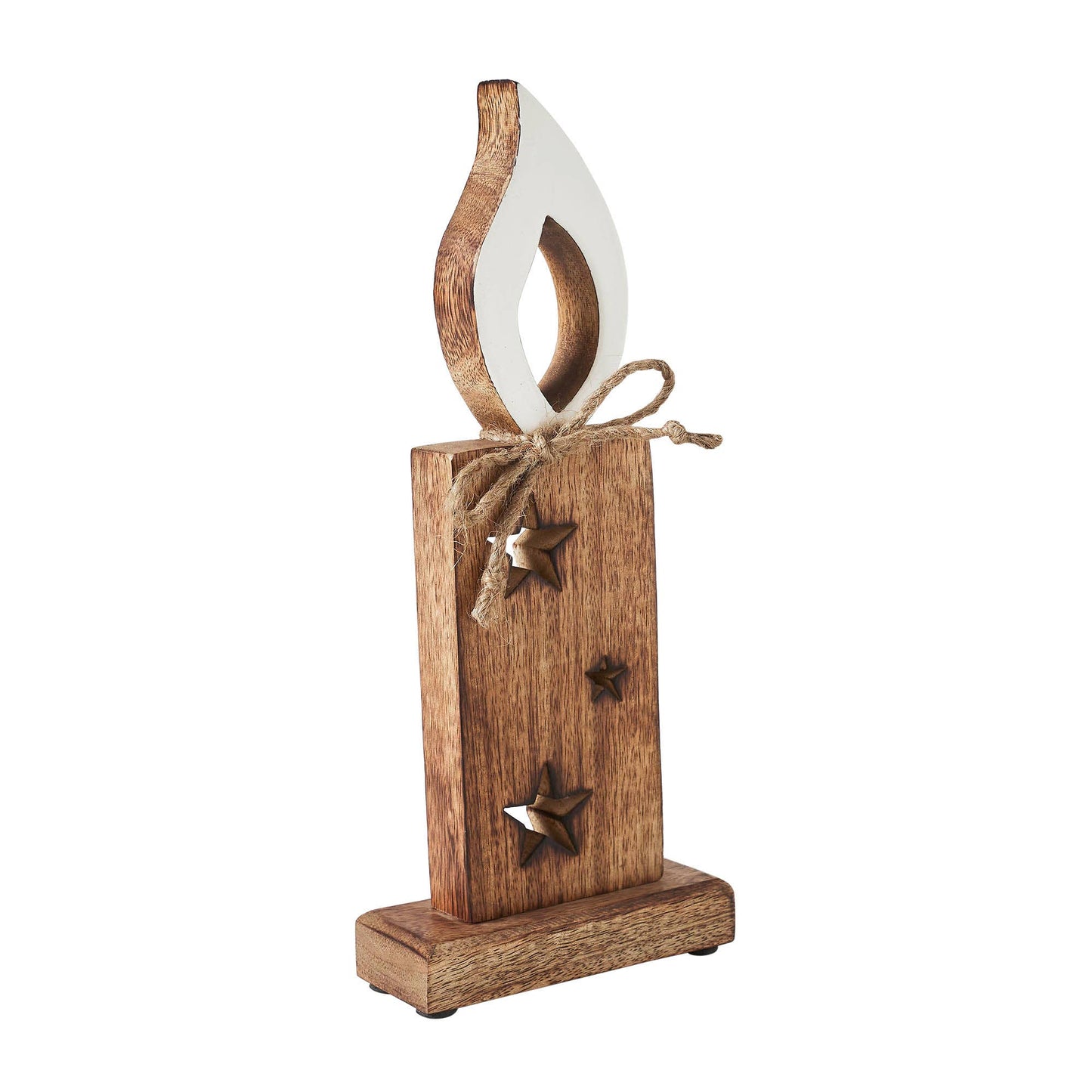 White Flame Natural Candle w/ Stars Wooden Figurine 12x5x2