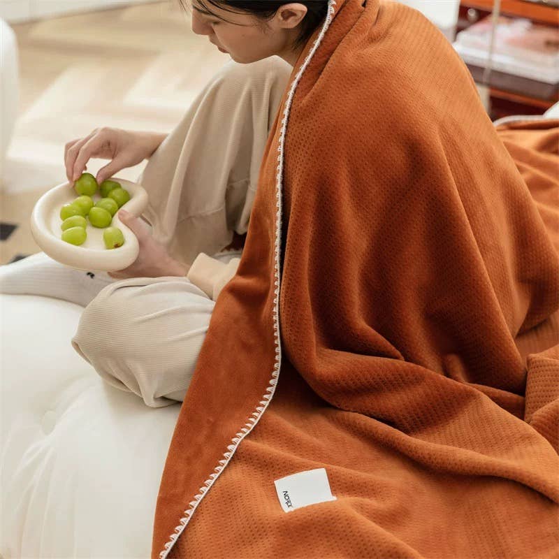Ultra-Soft Milk Flannel Velvet Waffle Weave Throw Blanket, Queen Size (60" x 80" / 152 x 203 cm)