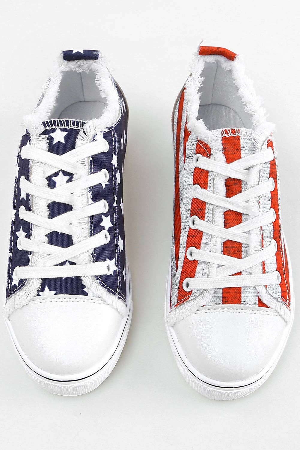 Blue American Flag Lace-up Canvas Flat Shoes: Blue / 8.5 / Pu Leather