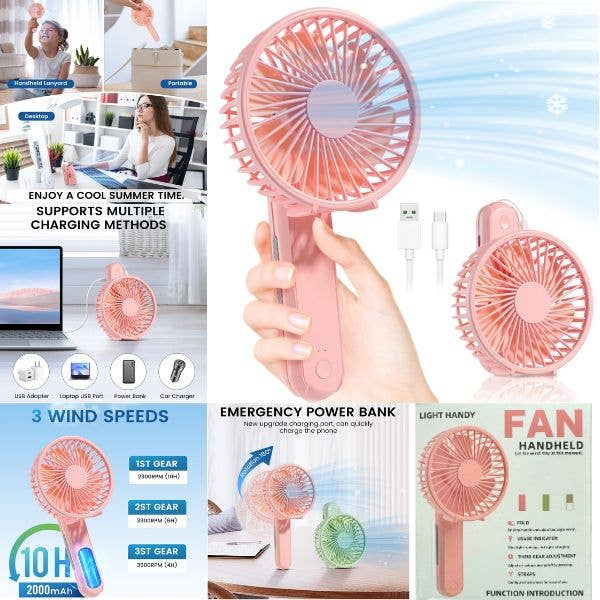 Light Handy Medium Fan - USB Charging - 3Speed Handheld