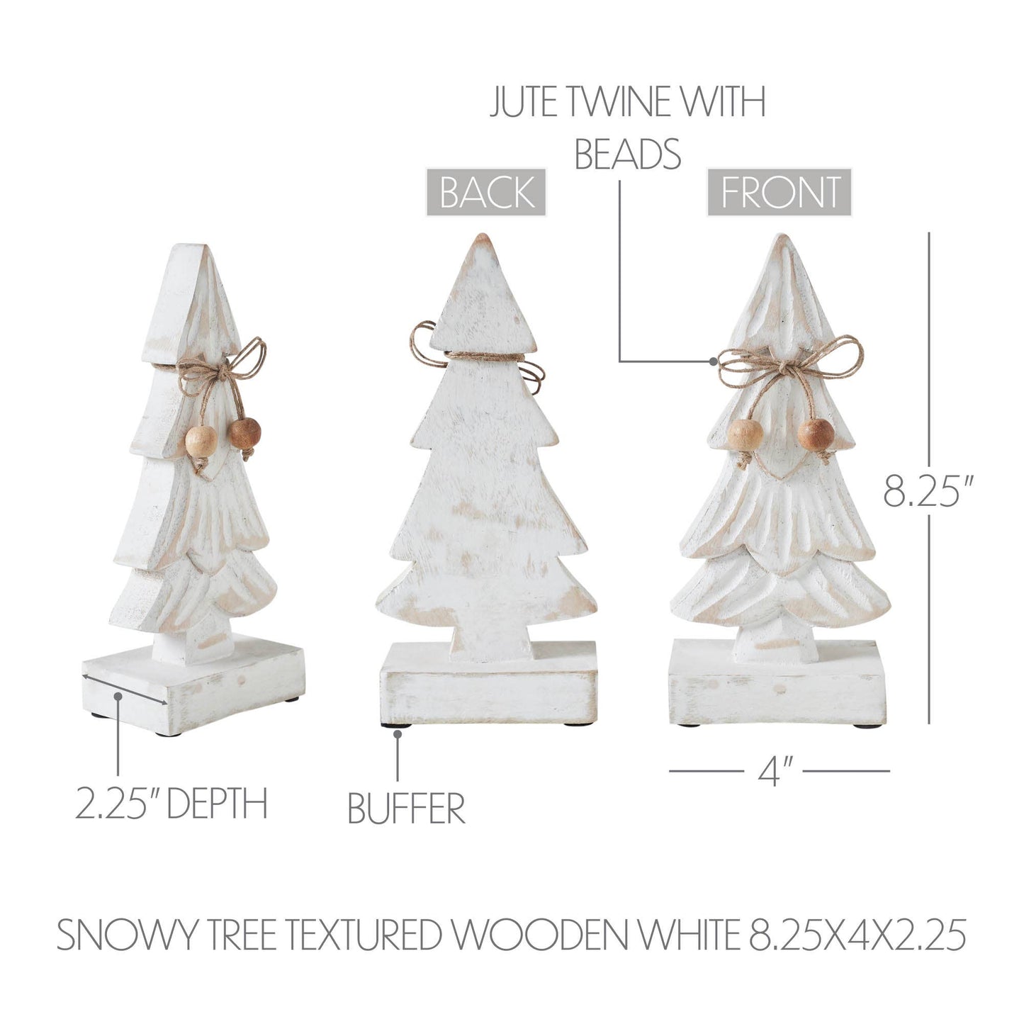 Snowy Tree Textured Wooden White 8.25x4x2.25