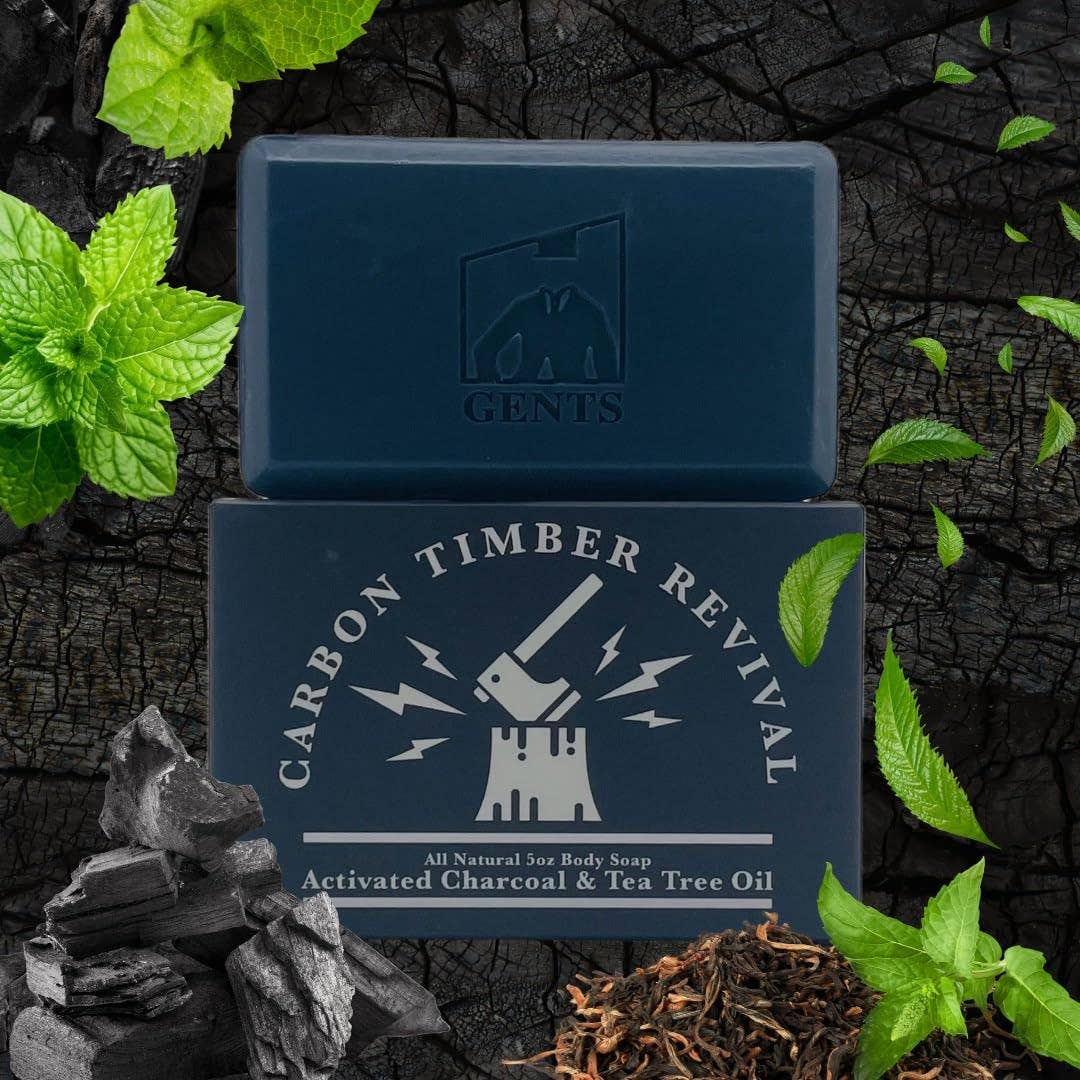 GENTS Body Soaps 5 oz All Natural 5 DIFFERENT SCENTS: Carbon Timber Revival ( Charcoal & Tea Tree Oil)