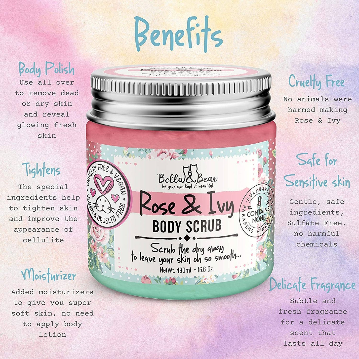 Rose & Ivy Body Scrub Exfoliator & Body Wash & Moisturizer